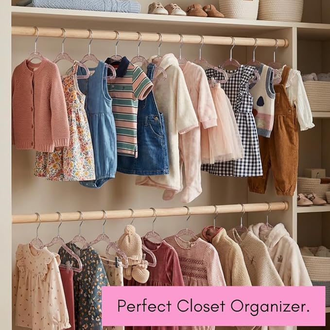 CONCEPTS 20 Pack Baby Hangers Kids Acrylic Non Slip Glitter Clothes Hangers for Toddler Infant Newborn Closet Organizer Small Hangers for Baby Clothes Pants Shirts Space Saving Nursery
