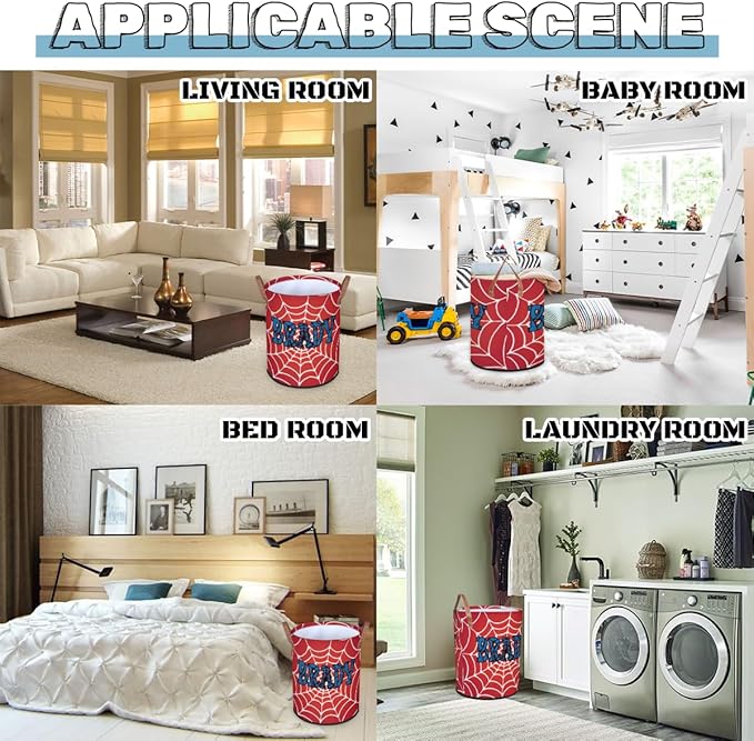 Spider Wed Personalized-Laundry-Hamper-Basket for Kids Custom Name Collapsible Storage Organizer Bin Dirty Clothes Toys Hamper for Boys Nursery in Laundry, Bedroom, Bathroom Wed-2