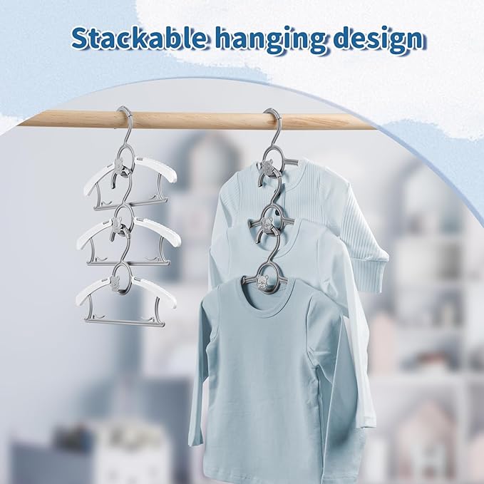 Baby Hangers for Closet Adjustable, Extendable & Stackable Kids Hangers, 11~14inch Non-Slip Plastic Kid Hangeres, Toddler Hangeres for Infant Baby Toddler Children Nursery Teen, Gray, 100PCS