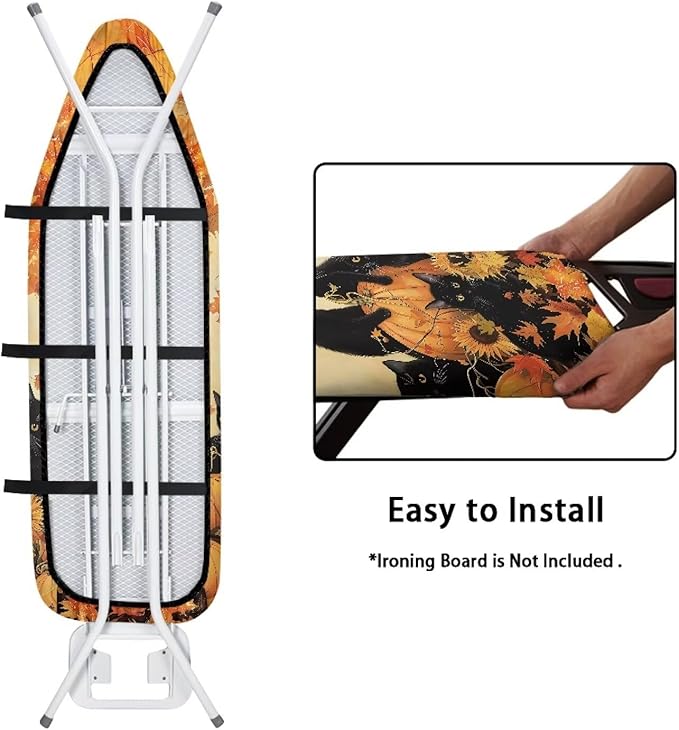 Fall Iron Pads for Ironing Thanksgiving Black Cat Pumpkin Resist Scorching Ironing Board Cover and Pad Standard Size Extra Wide Ironing Accessories 54x15 inches
