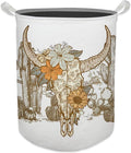 Western Laundry Basket, Vintage Western Floral Bull Skull Waterproof Collapsible Laundry Hamper Dirty Clothes Storage Toy Bin Organizer for Western Bathroom Bedroom, Western Home Decor