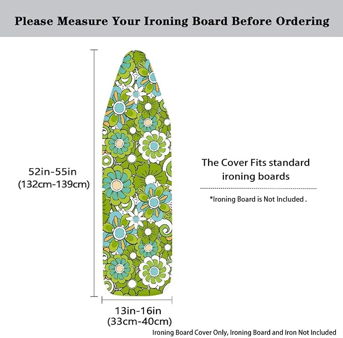Green Hippie Flower Ironing Board Cover Large Extra Wide Table Top Ironing Board Cover Heavy Duty Padded Iron Board Cover with Elastic Edge