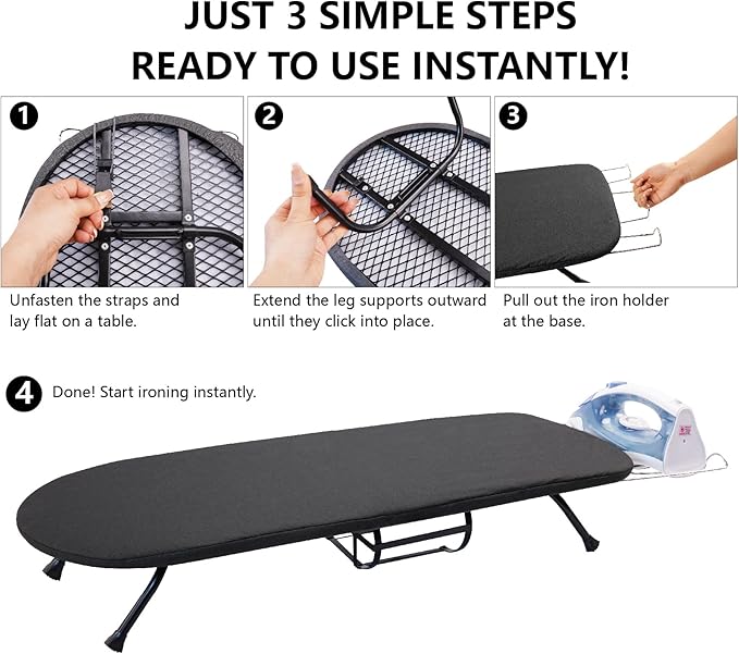 Table Top Ironing Board with Iron Holder and Wall Mount, Foldable Mine Iron Board,Portabled, Omuachip Metal Small Iriong Table Countertop for Space Saving,（No Ironing Included 39 x 12inches, Black