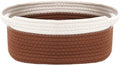 Woven Basket,Small Rope Storage Bin with Handles & Ribbon Bag, Organizer for Shelves Closets,Gift Basket Empty for Birthday,Books,Dog Toys, White&Brown