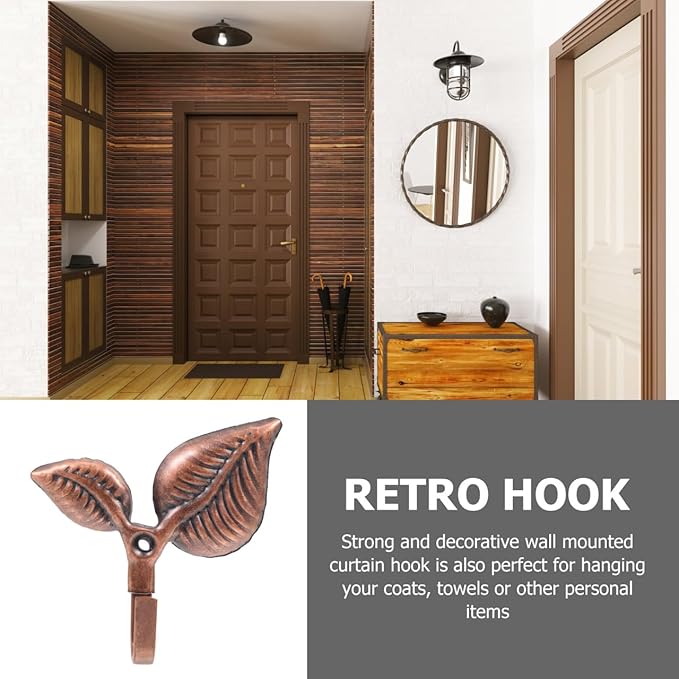 4Sets Vintage Leaf Design Iron Wall Hooks Practical Coat and Hat Hooks for Home Storage and Stylish for Bedroom Kitchen Living and Bathroom