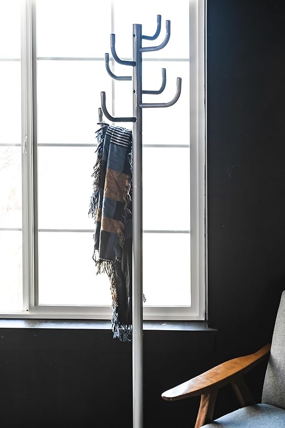 Freestanding Coat Rack – Metal Gray Hat and Coat Stand with 8 Hooks, Heavy-Duty Steel, 72" Tall Entryway Organizer for Home or Office by HAOG
