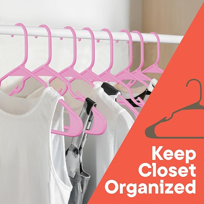 Pink Plastic Hangers 100 Pack– Heavy-Duty Plastic Hangers Slim and Space-Saving, Durable and Lightweight PP with Non-Slip Shoulder Notches for Slip Dresses, Suits, Jackets & Camisoles