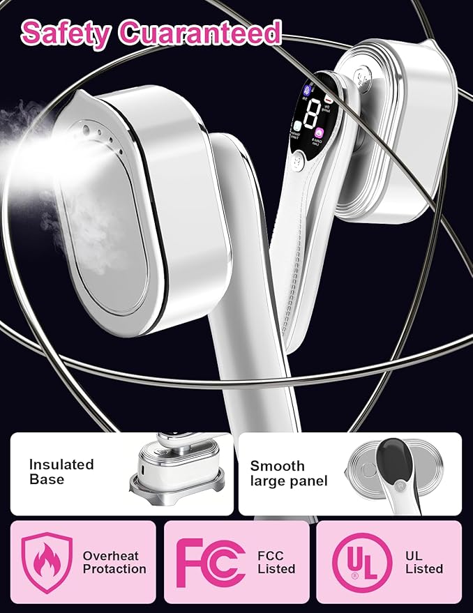 Travel Steamer for Clothes, 1200W Portable Handheld Steamer for Clothes, Portable Steam with LCD Display, 10s Fast Heat-Up, 2-in-1 Powerful Wrinkle Remover for Home & Travel (White)