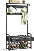 VASAGLE Hall Tree with Bench and Shoe Storage, Entryway Coat Rack with Shoe Bench, 2 Fabric Drawers, 10 Hooks, 11.8 x 31.7 x 71.5 Inches, Stone Gray and Ink Black UHSR429B04