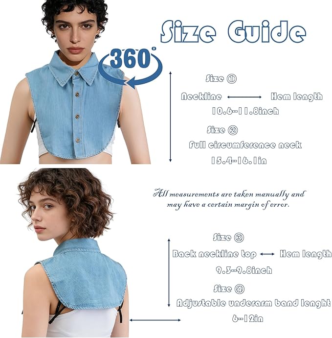 Denim Detachable Collar Faux Dickey Half Shirt Blouse False Decorative Choker