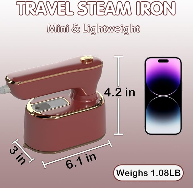 Travel Steamer Iron for Clothes - Portable Ironing Machine Small Size Portable Steamer Travel College Dorm Home Essentials (Winered)