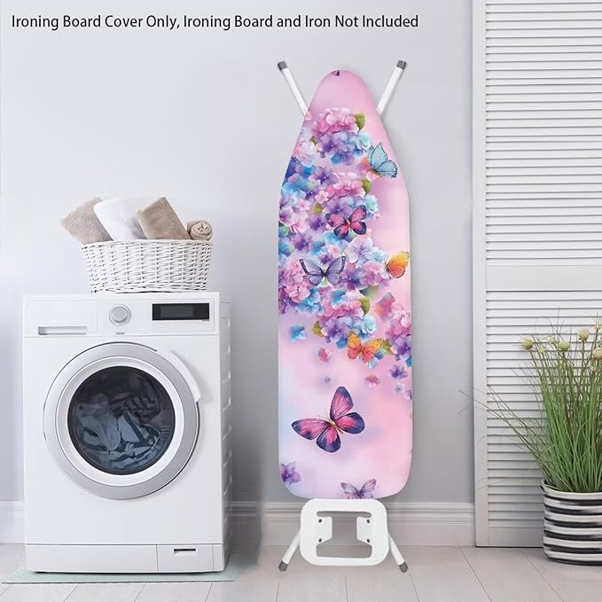 Butterfly Flower Iron Board Cover with Padding Stantard Size 15x54 inch Ironing Board Cover Hook and Loop Fasteners Pressing Cloth for Ironing