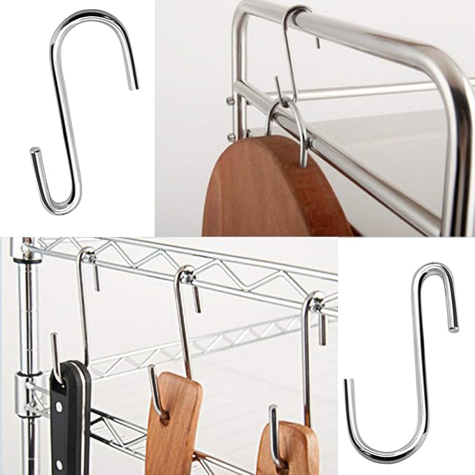 Pack of 10 Heavy Duty S-Shape Hooks, Stainless Steel, 2.4" Pan Pot Holder Rack Hooks Hanging Hangers S Shaped Hooks for Kitchenware Pots Utensils Clothes Bags Towels Plants
