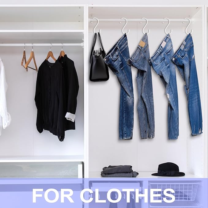 5 Inch S Hooks for Closet, Large S Hooks for Hanging Jeans, 12 Pack White Vinyl Coated S Hook, Non Slip Closet and Kitchen Heavy Duty S Hook for Hanging Plants, Jewelry, Pot, Pan, Cups