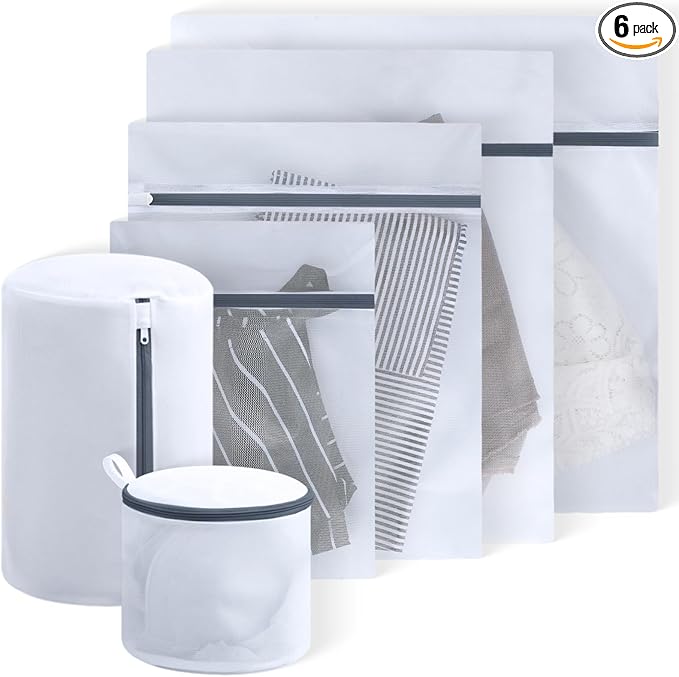 Mesh Laundry Bags for Delicates - 6 Pack Wash Bags for Bras, Lingerie, Socks & Baby Clothes - Fine Mesh Washing Machine Bags with Zipper, Reusable Garment Bags for Travel & College Dorm Essentials