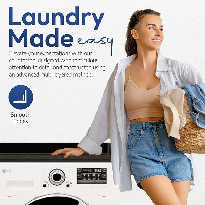 OfficeSimpli Washer Dryer Countertop, Made in USA, Non-Slip Pads, Laundry Room Wood Topper, Washer Dryer Cover for Top, Laundry Countertop, Laminate Finish (Tenino Grey, Standard (27.5" x 54"))