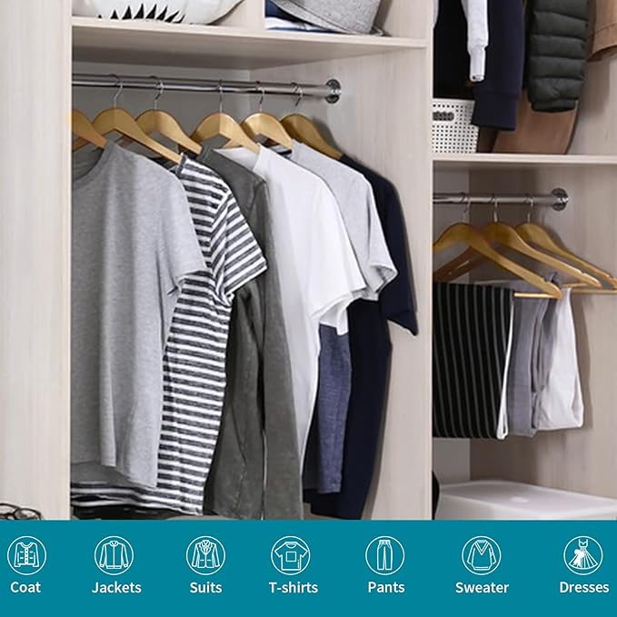 20 Pack Wooden Coat Hangers, 360° Swivel Hook, Suit Hangers with Anti-Slip Notches, Clothes Hangers for Jackets, Shirts, Dress, Natural UAWY0520N
