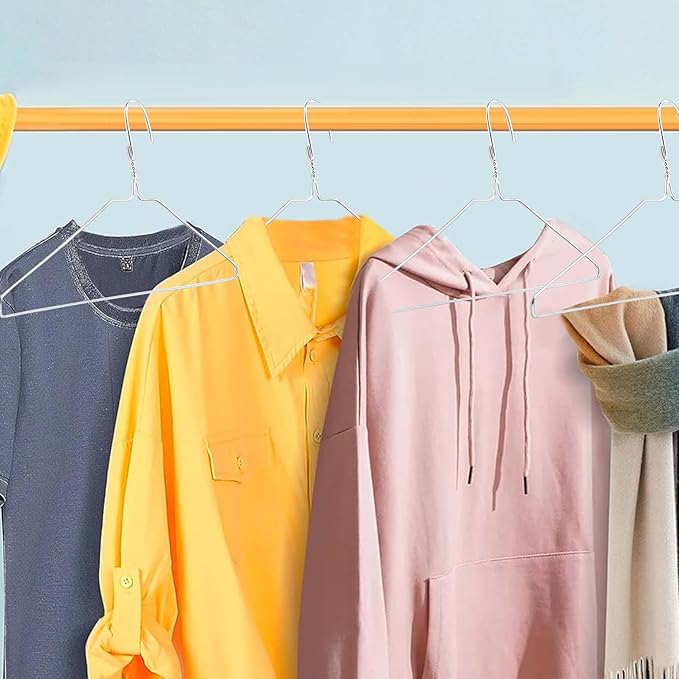 100 Pcs Sliver Wire Metal Clothes Hangers Bulk, 12 Gauge Ultra Thin Clothing Hanger, Non Slip, Metal Hangers, Slim Space Saving for Coat Suits Shirts Pants Skirts