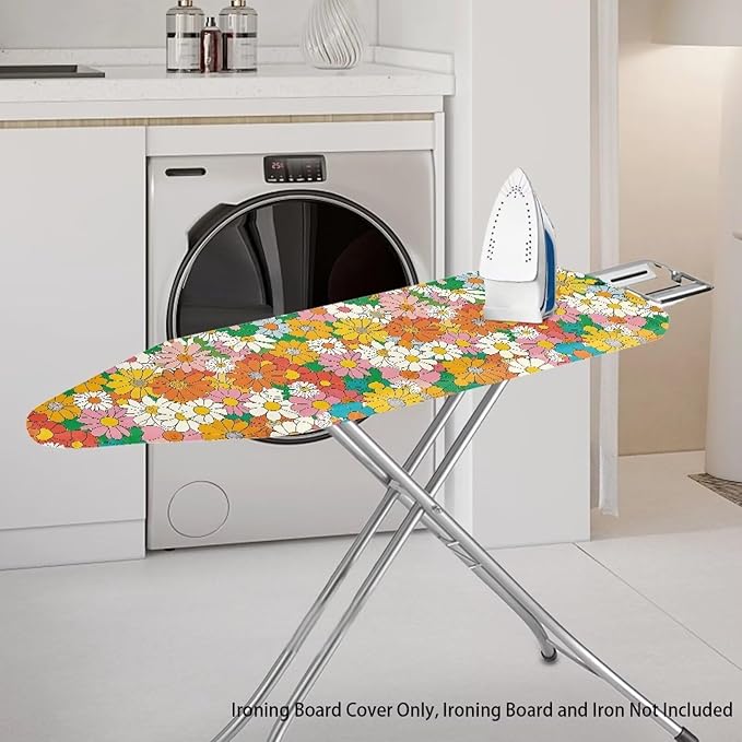 Hippie Flower Ironing Board Cover Christmas Full Size Scorch Resistant Padding Heat Reflective Iron Board Cover Elastic Edge Scorch and Stain Resistant Thick Padding