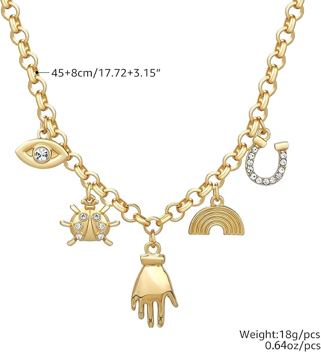 Chunky Gold Necklace for Women Gold Evil Eye Cowboy Pendant Necklace Dainty Paperclip Chain Vintage Luck Amulet Choker Necklaces Celestial Jewelry Gift