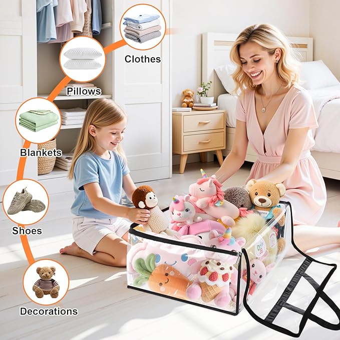 Clear Clothes Storage Bags, 6 Pack Closet Organizers and Under Bed Storage Containers, Foldable Moving Bags with Zippers for Comforter, Blanket, Bedding, Duvet, PVC Packing Bags 60L