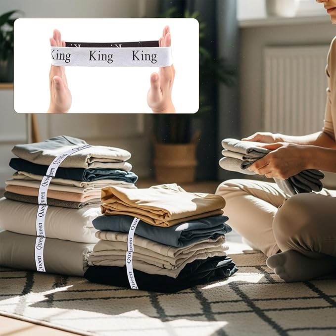 20PCS Bed Sheet Organizer Bands, Storage Labels and Sheet Keepers for Linen Closet - Elastic Bedding Straps for Foldable Bedsheet, Pillow Case, Duvet