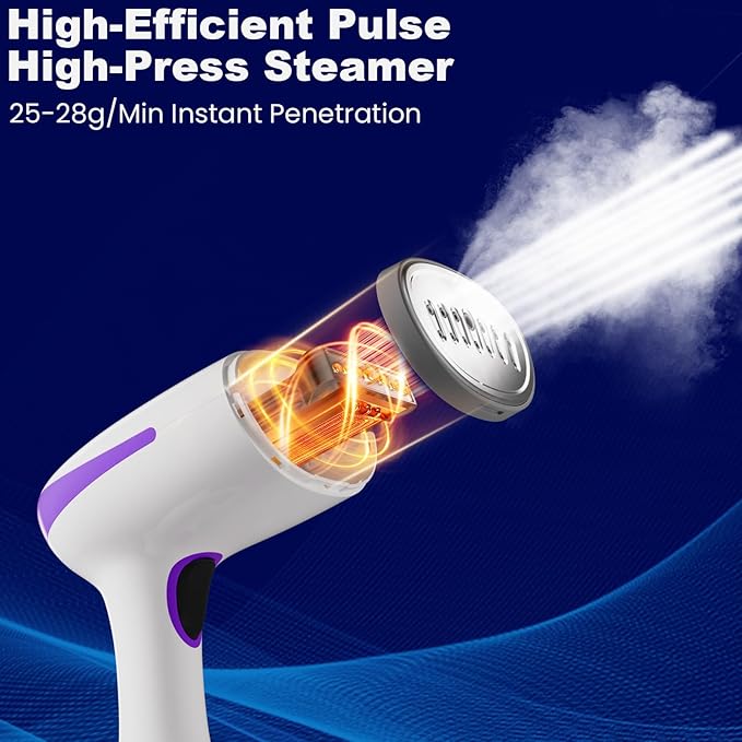 DBC Steamer for Clothes 1500W, 20S Fast Heat-up Portable Handheld Steamer for Clothes, 2 in 1 Fabric Wrinkle Remover with Fabric Brush, 250ml Water Tank, Ideal for Home, Office, Travel, Purple