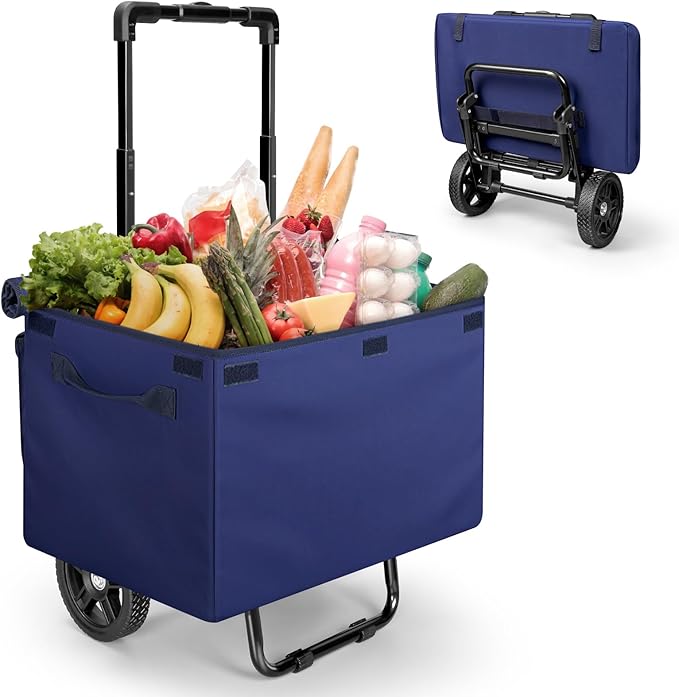 KEDSUM 2 in 1 Folding Shopping Cart, Grocery Cart on Wheels with Waterproof Basket, 330 LBS Large Capacity Heavy Duty for Shopping, Grocery, Laundry, Foldable Collapsible & 6.9" Wheel, Lightweight