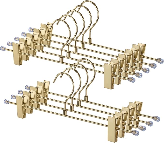 9-Pack Gold Pants Hanger, Adjustable Women's Skirt Hanger, Jeans Hanger Pants Hanger, Heavy Duty Space Saving Shorts Hanger ，uitable for Jeans, Shorts, Underwear, Sports Bras