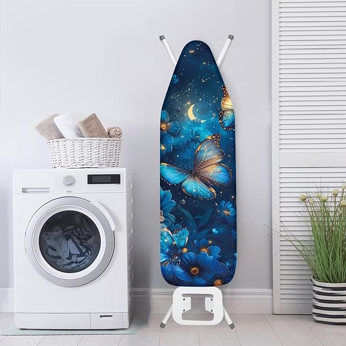 Blue Butterfly Ironing Board Cover, Resist Scorching and Staining, 15x54 Heavy Duty Iron Pad Covers Standard Boards with Elastic Edges