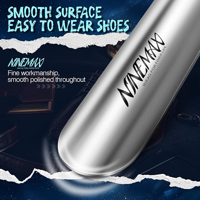 NINEMAX Shoe Horn Long Handle for Seniors Men Women, Metal Long Shoehorn Boot Horn Stainless Steel Shoe Spoon Helper 16.5''(Pack of 2)