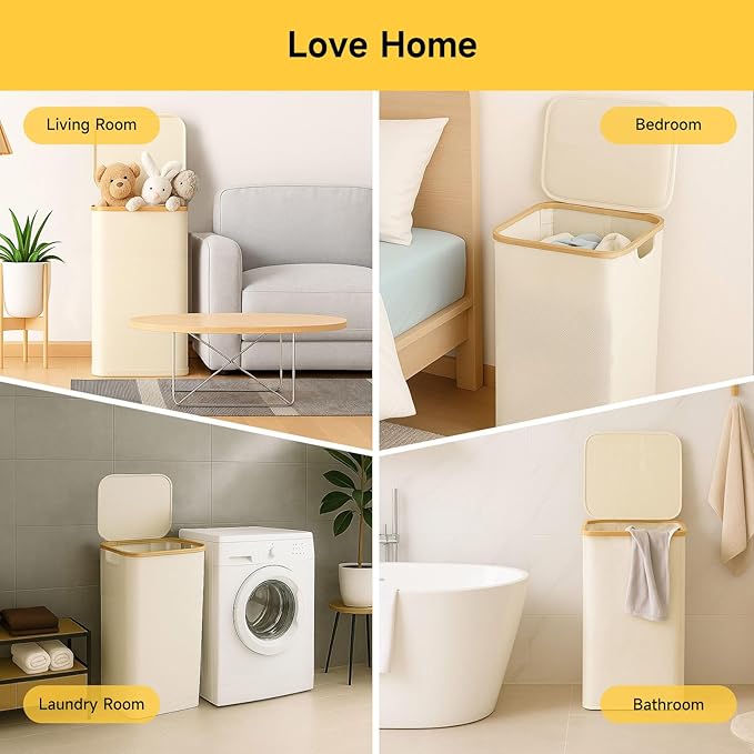 100L Extra Large Foldable Laundry Hamper with Lid - Dirty Clothing Hamper & Collapsible Basket, Portable Clothes Organizer for Home, Travel, Bathroom & Laundry Room, Beige