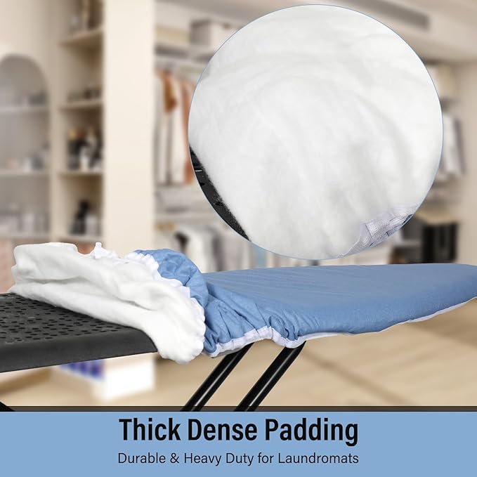 Iwtmm Ironing Board Cover and Pad with Silicone Coating, Thick Scorch-Resistant Padding, Heavy Duty for Home & Professional Use, Fits 15 x 54 Inches Boards, Secure Hook & Loop Fastener (Blue)