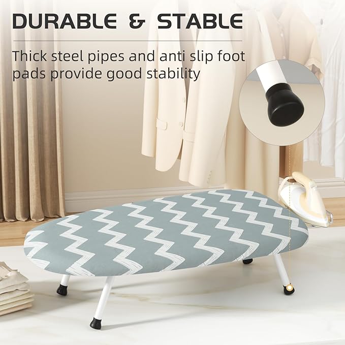 Mini Ironing Board Tabletop Ironing Board Compact Foldable Iron Board Thick Steel Tube with Heat Resistant Covers, Iron Rest for Dorms, Apartment and Travel (Blue-White Wave)