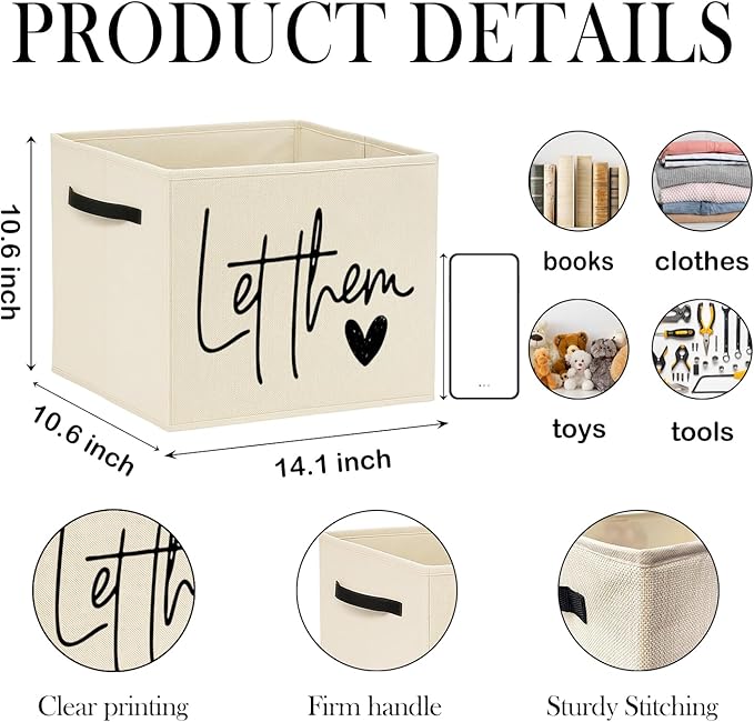 Inspirational Let Them Storage Bin Box with Handles, Mental Health Gifts, Positive Affirmation Quote Foldable Baskets Organizer for Bedroom Bathroom Home Clothes Toys Books
