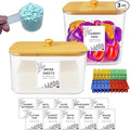 1+1 Laundry Pods Container and Dryer Sheet Holder Set, Clear Laundry Room Organization Containers with Bamboo Lids, Scoops, 10 Labels & 20 Clothespins, Laundry Containers for Pods and Powder