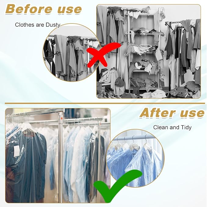 100 Pack Clear Plastic Garment Bags for Hanging Clothes, Dry Cleaning Bags 60 * 120cm Dust Proof Clear Cloth Covers Dry Cleaner Bag Dust Proof for Hanging Clothes at Home/Dry Cleaners