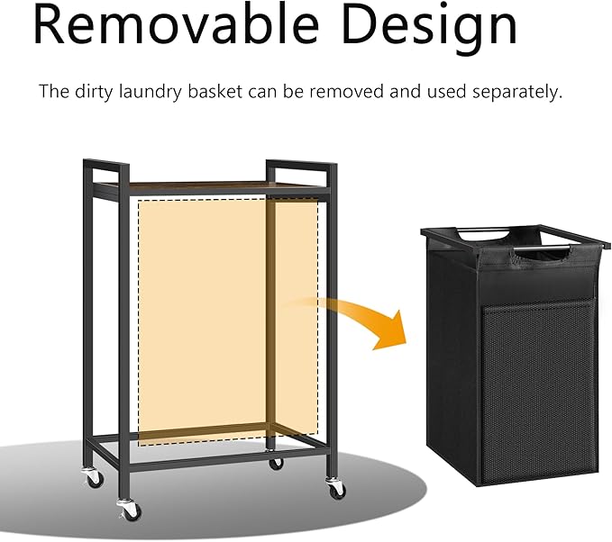 Laundry Hamper, Laundry Basket with 1 Pull-Out Removable Oxford Fabric Bag, 1 x 18.3 Gallons, Total 69L, Cloth Laundry Sorter with a Top Shelf 20"x13" (Black and Rust)