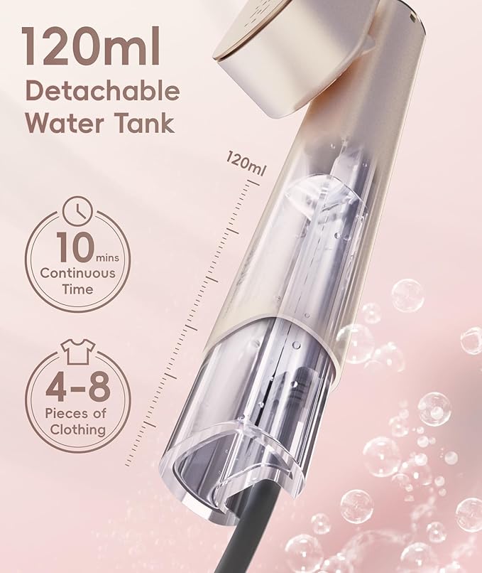 Steamer for Clothes, 1000W Portable Garment Steamer Travel Size, 100-240V Dual Voltage, 120ml Tank Handheld Steam & Iron 2 in 1, for Home, Business, Global & Europe Traveling, Rose Gold