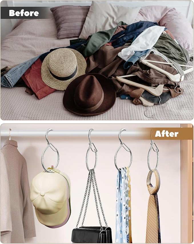 4 Pack Belt Hanger, Tie Hanger & Belt Organizer, Rust-Proof Belt Hanger for Closet, Ties, Scarves, Bags & Accessories, Keeps Closet Neat & Organized, Silver