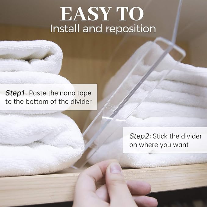 ROUFA 6Pcs Clear Acrylic Shelf Dividers, Closet Organizer Wood Shelf Separators Purse Organizer for Bedroom, Kitchen, Office, Bathroom 11.8''x11''