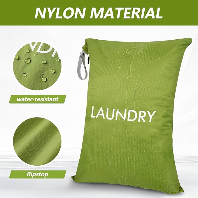 MissBoy Laundry Bag, Nylon Dirty Clothes Storage Bag, Splash-proof Travel Camping Laundry Bags with Zip, Lightweight Foldable Swimming Dry Wet Bag