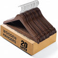 Wooden Hangers Premium Natural Bamboo Wood Hanger Well Polished Ergonomic Design & Sharply Cut Notches with Swivel Hook (Brown, Pack of 20)