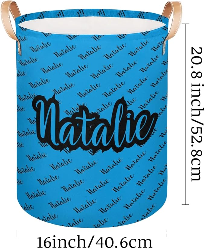 Personalized Laundry Basket, Custom Gift Laundry Hamper, Collapsible Nursery Waterproof Laundry Baskets, Dirty Clothes Toy Hamper with Handles Name Blue Black