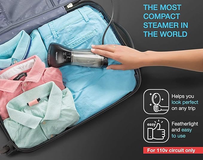Polardo Travel Garment Steamer - Compact Portable Handheld Clothes Steamer with 360° Anti-Spill Technology, Professional Wrinkle Remover for Travel & Home