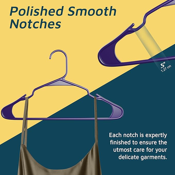 Plastic Clothes Hangers – Heavy Duty Hanger Set, for Organizing Clothes, Dresses, and Coats, Holds Up to 5 lbs, Space-Saving Hangers with Non-Slip Shoulder Grooves, Pack of 200, Purple