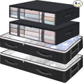 Under Bed Storage Containers, 4-Pack Large Underbed Storage Bags Organizer, Thick Fabric Storage Bins with Clear Window and Handles for Blanket, Comforter, Bedding, Clothes, Black