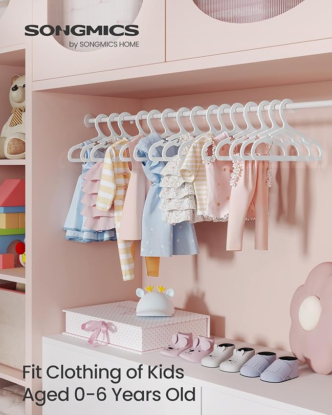 SONGMICS Baby Hangers 60 Pack, Plastic Kids Hangers for Closet, 11 x 6.1 Inches, for Children Aged 0-6 Years, Space-Saving, Non-Slip, Cloud White UCRP080W01