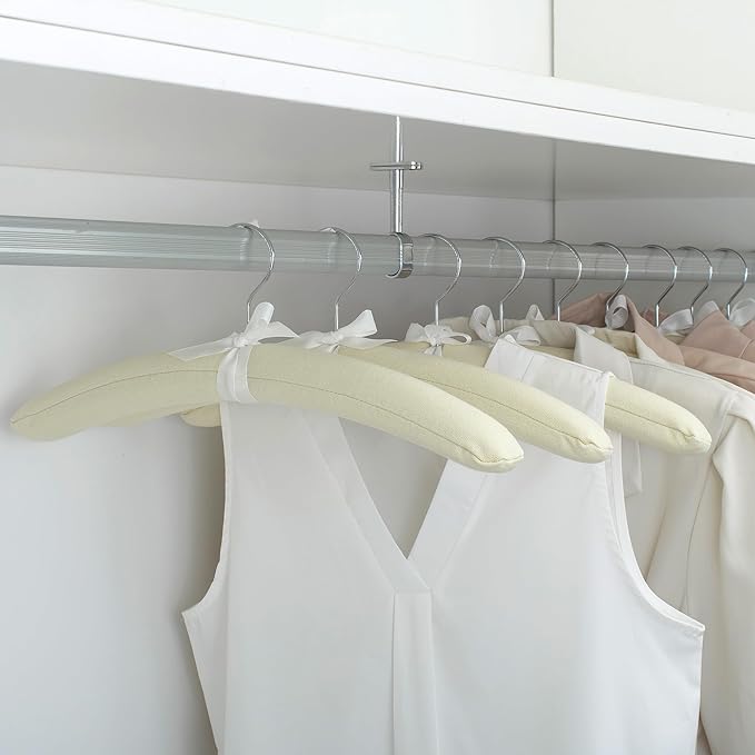 JS HANGER Padded Hangers - 17 Inch Extra Large Heavy Duty Cotton Covered Coat Hangers No Shoulder Bump for Women Clothes, Sweaters, Dresses, Clothing, Weddings, Lingerie Pack of 10, Beige