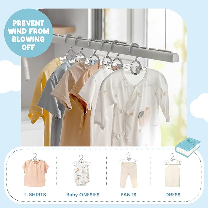 50 Pack Baby Hangers for Nursery Closet, Adjustable Non-Slip Kids Hangers with Windproof Buckle, 11-14" Infant Child Plastic Clothes Pants Toddler Hanger for Boys Girls Newborn Adult, Grey